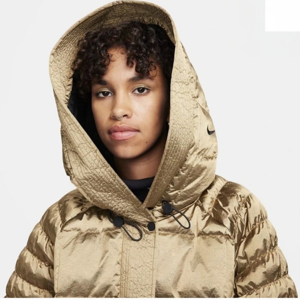 Nike Swoosh Puffer Shine Primaloft Therma-Fit Oversized Hooded Jacket Coat Women - Picture 6 of 8